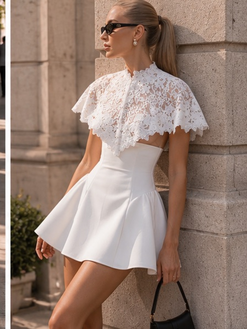 REVOLVE White Lace Cape Mini Dress